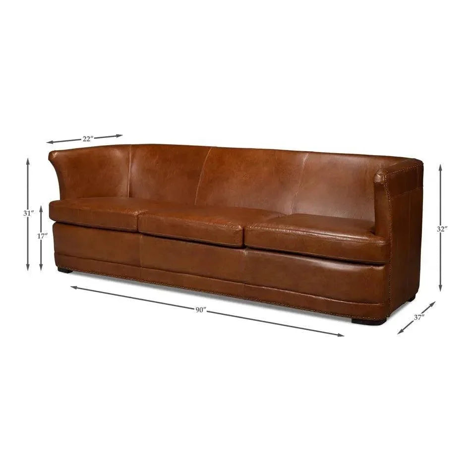 Mcmillan Distilled Wood & Leather Brown Sofa - LOOMLAN - Sarreid - Sofas & Loveseats
