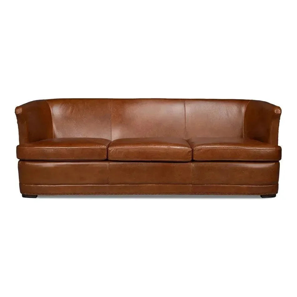 Mcmillan Distilled Wood & Leather Brown Sofa - LOOMLAN - Sarreid - Sofas & Loveseats