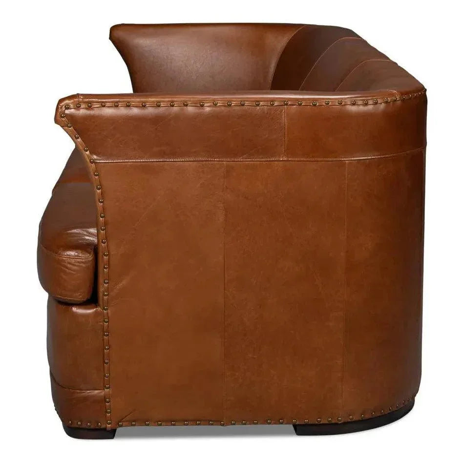 Mcmillan Distilled Wood & Leather Brown Sofa - LOOMLAN - Sarreid - Sofas & Loveseats