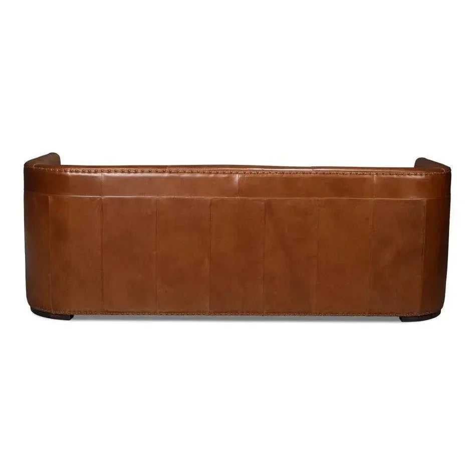 Mcmillan Distilled Wood & Leather Brown Sofa - LOOMLAN - Sarreid - Sofas & Loveseats