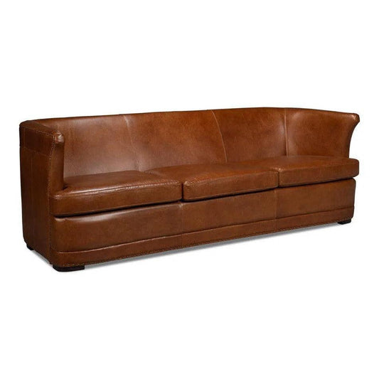 Mcmillan Distilled Wood & Leather Brown Sofa - LOOMLAN - Sarreid - Sofas & Loveseats