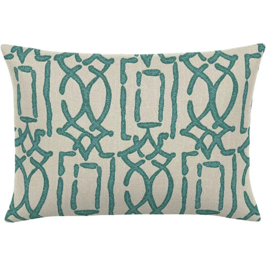 Meditation Turquoise Handmade Outdoor Pillow-Outdoor Pillows-Earnest Collection-20"x13" Lumbar-LOOMLAN