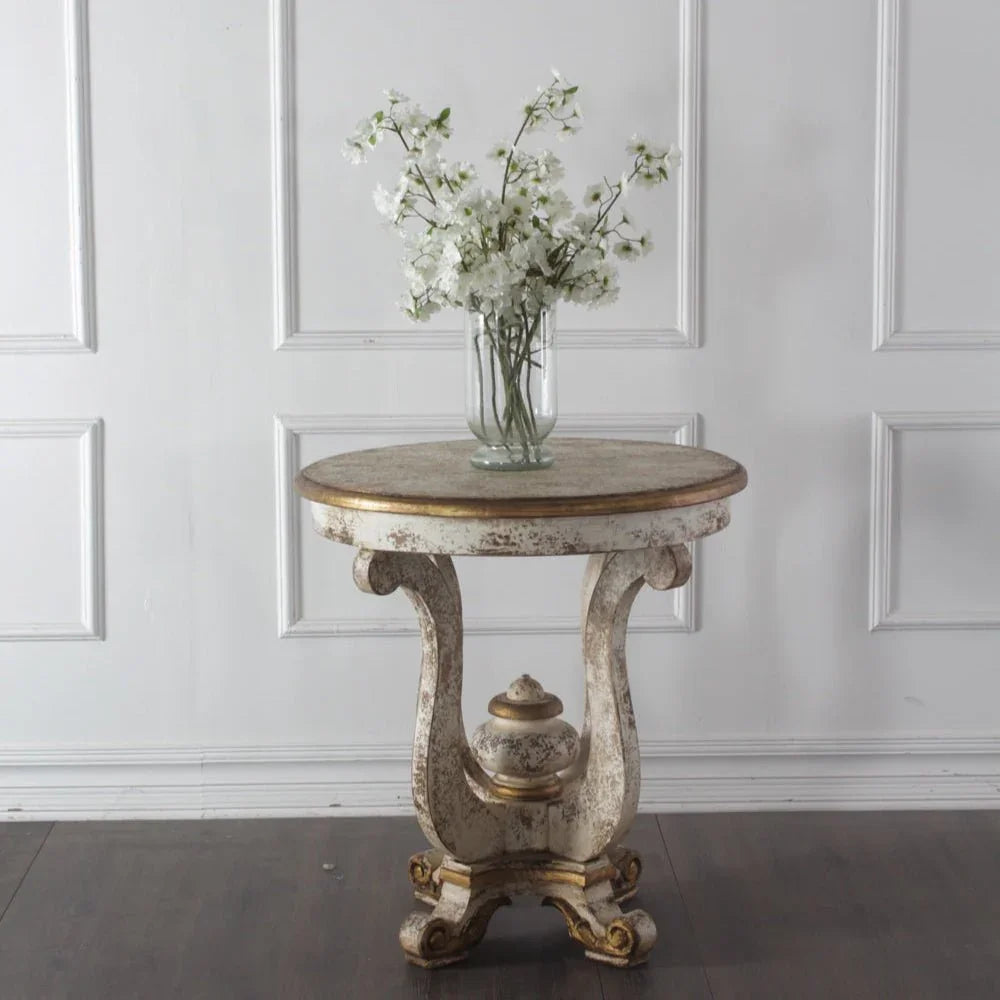 Mediterranean Wooden Round Accent Table - LOOMLAN - Peninsula Home - Side Tables