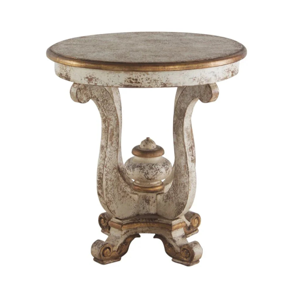 Mediterranean Wooden Round Accent Table - LOOMLAN - Peninsula Home - Side Tables
