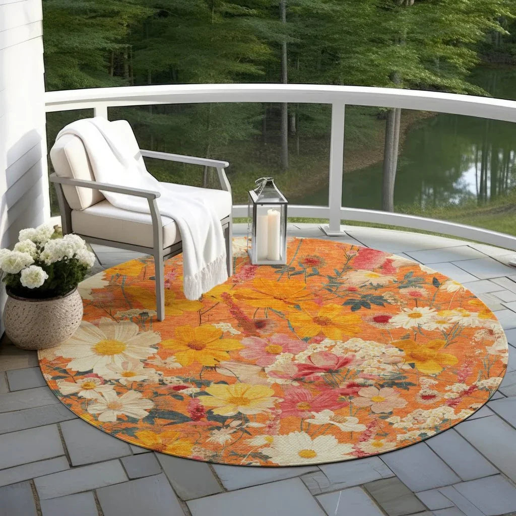 Mehavi Orange Washable Indoor - Outdoor Rug - LOOMLAN - LOOMLAN Rugs - Outdoor Rugs