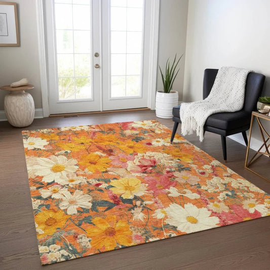 Mehavi Orange Washable Indoor - Outdoor Rug - LOOMLAN - LOOMLAN Rugs - Outdoor Rugs