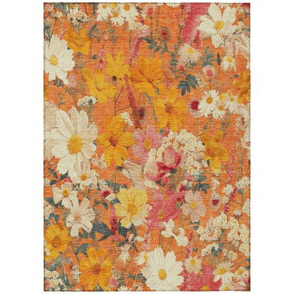 Mehavi Orange Washable Indoor - Outdoor Rug - LOOMLAN - LOOMLAN Rugs - Outdoor Rugs