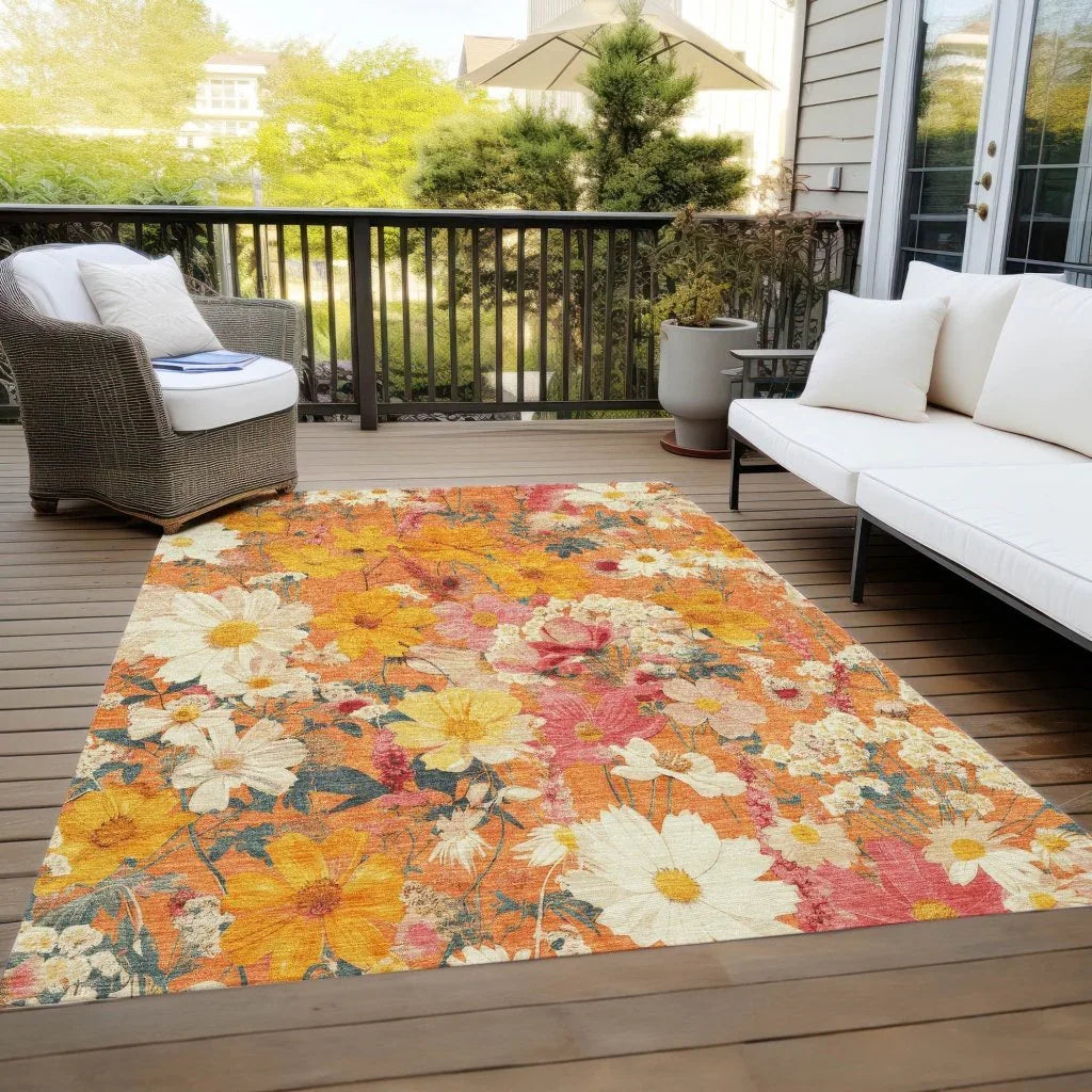 Mehavi Orange Washable Indoor - Outdoor Rug - LOOMLAN - LOOMLAN Rugs - Outdoor Rugs