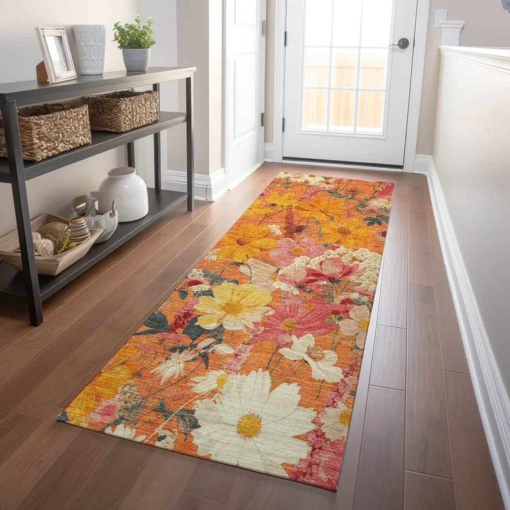 Mehavi Orange Washable Indoor - Outdoor Rug - LOOMLAN - LOOMLAN Rugs - Outdoor Rugs