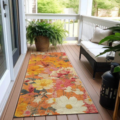 Mehavi Orange Washable Indoor - Outdoor Rug - LOOMLAN - LOOMLAN Rugs - Outdoor Rugs