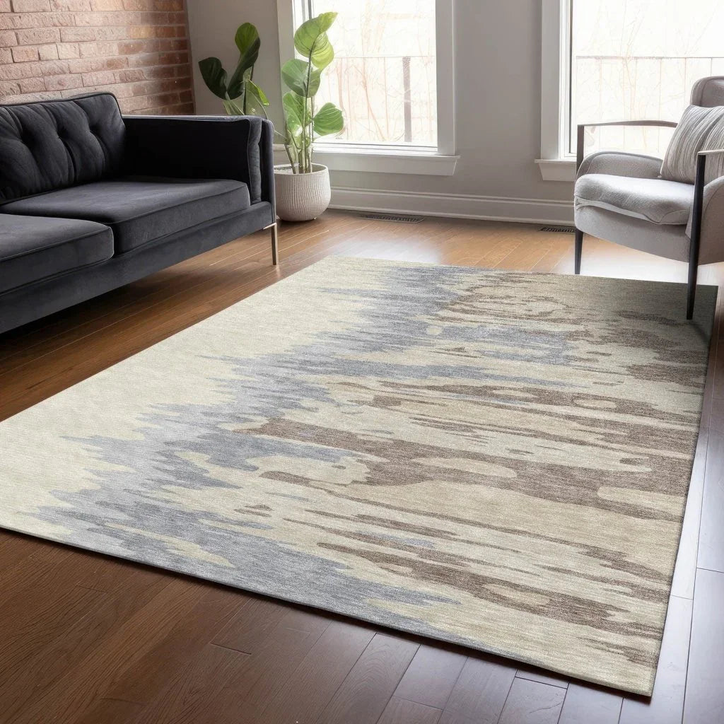 Meleya Beige Washable Indoor-Outdoor Rug-Outdoor Rugs-LOOMLAN Rugs-LOOMLAN