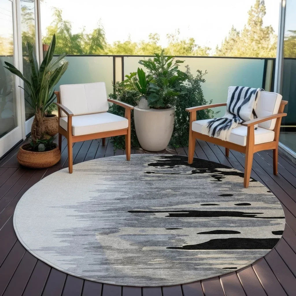 Meleya Black Washable Indoor-Outdoor Rug-Outdoor Rugs-LOOMLAN Rugs-LOOMLAN