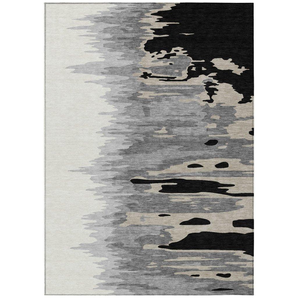 Meleya Black Washable Indoor-Outdoor Rug-Outdoor Rugs-LOOMLAN Rugs-2'6" x 3'10"-LOOMLAN