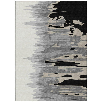 Meleya Black Washable Indoor-Outdoor Rug-Outdoor Rugs-LOOMLAN Rugs-2'6" x 3'10"-LOOMLAN