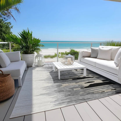 Meleya Black Washable Indoor-Outdoor Rug-Outdoor Rugs-LOOMLAN Rugs-LOOMLAN