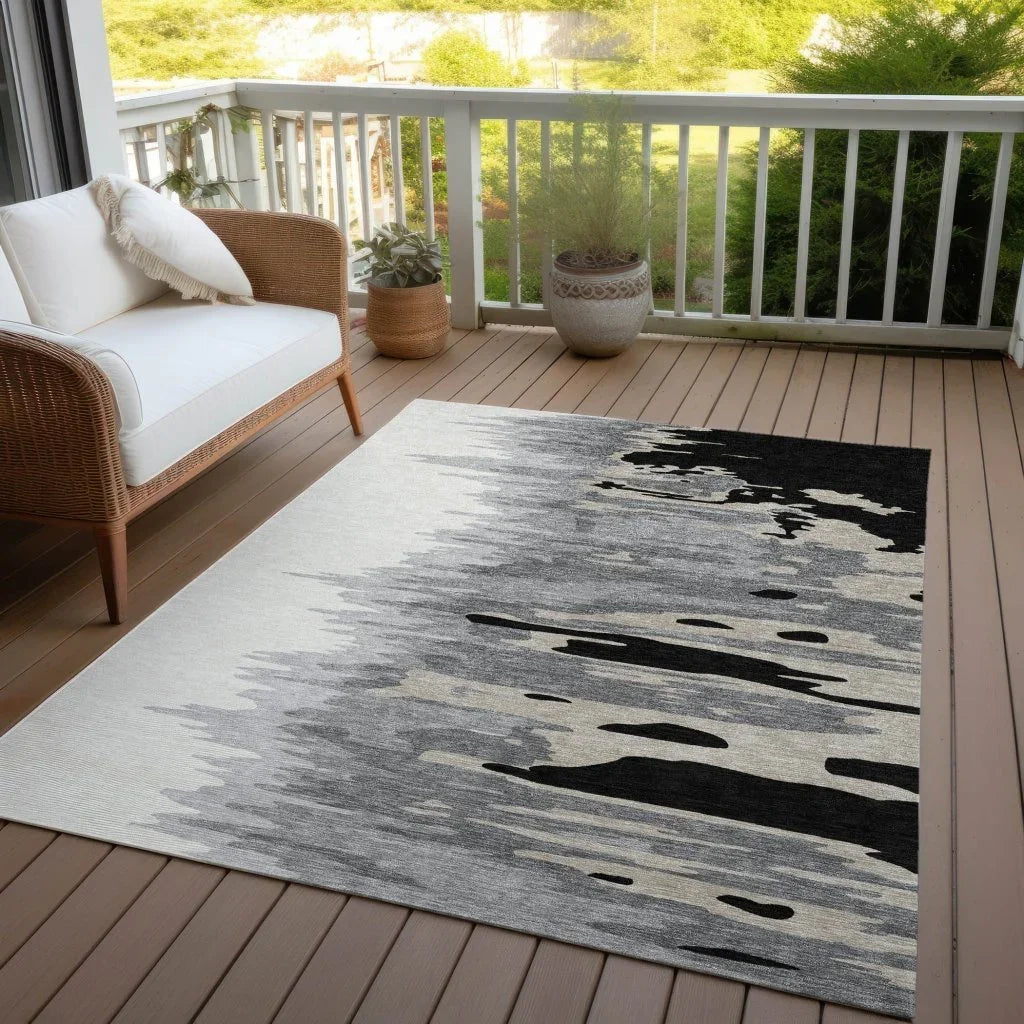 Meleya Black Washable Indoor-Outdoor Rug-Outdoor Rugs-LOOMLAN Rugs-LOOMLAN