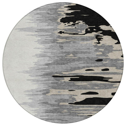 Meleya Black Washable Indoor-Outdoor Rug-Outdoor Rugs-LOOMLAN Rugs-8' x 8'-LOOMLAN