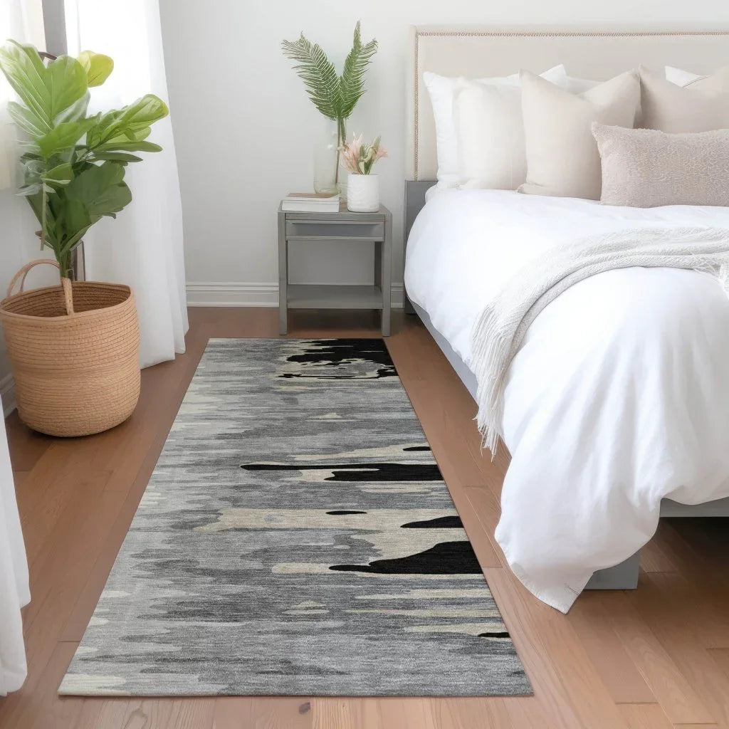 Meleya Black Washable Indoor-Outdoor Rug-Outdoor Rugs-LOOMLAN Rugs-LOOMLAN