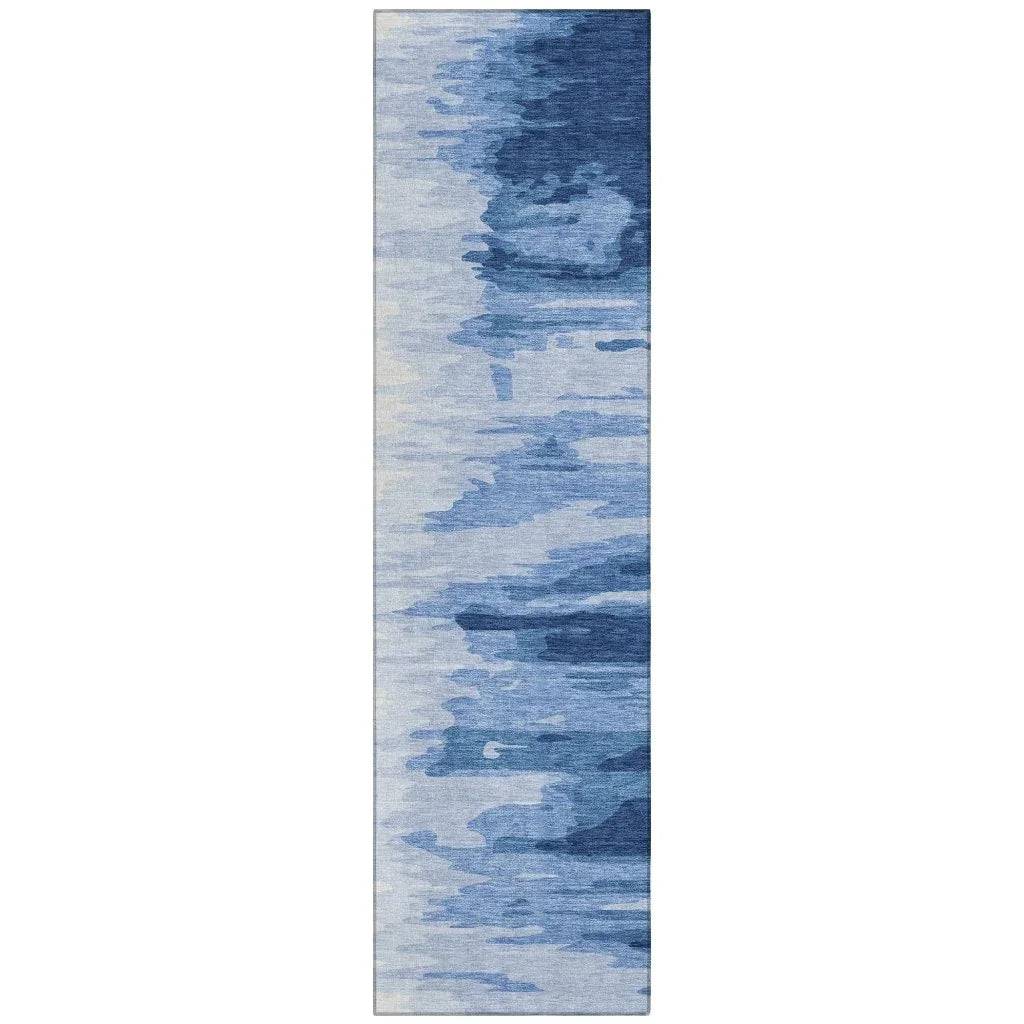 Meleya Blue Washable Indoor-Outdoor Rug-Outdoor Rugs-LOOMLAN Rugs-2'3" x 7'6"-LOOMLAN