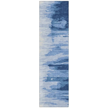 Meleya Blue Washable Indoor-Outdoor Rug-Outdoor Rugs-LOOMLAN Rugs-2'3" x 7'6"-LOOMLAN