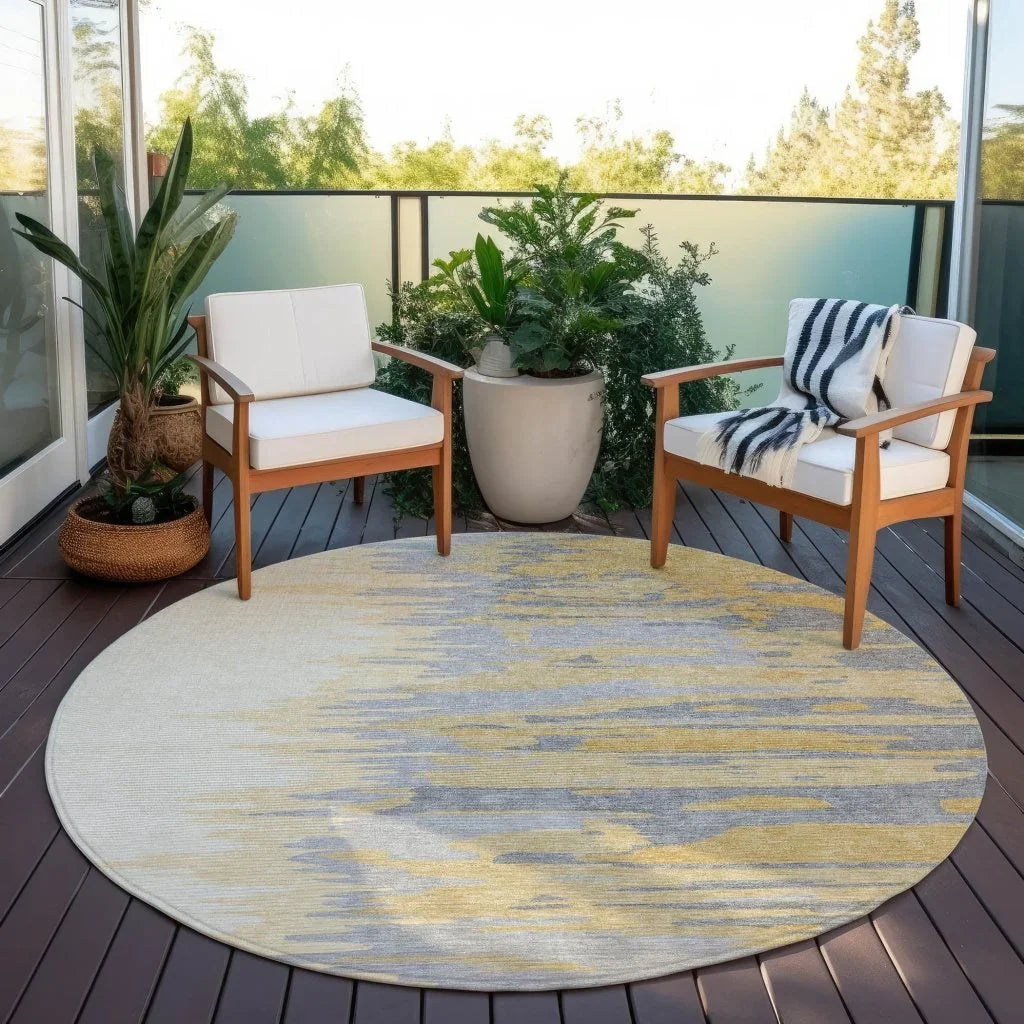 Meleya Gold Washable Indoor-Outdoor Rug-Outdoor Rugs-LOOMLAN Rugs-LOOMLAN