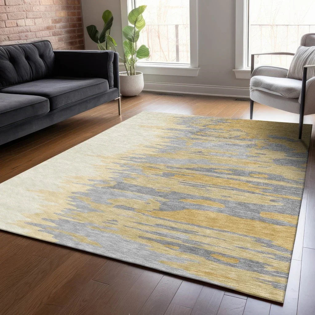 Meleya Gold Washable Indoor-Outdoor Rug-Outdoor Rugs-LOOMLAN Rugs-LOOMLAN