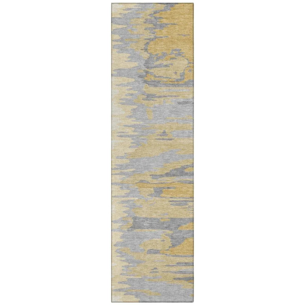 Meleya Gold Washable Indoor-Outdoor Rug-Outdoor Rugs-LOOMLAN Rugs-2'3" x 7'6"-LOOMLAN
