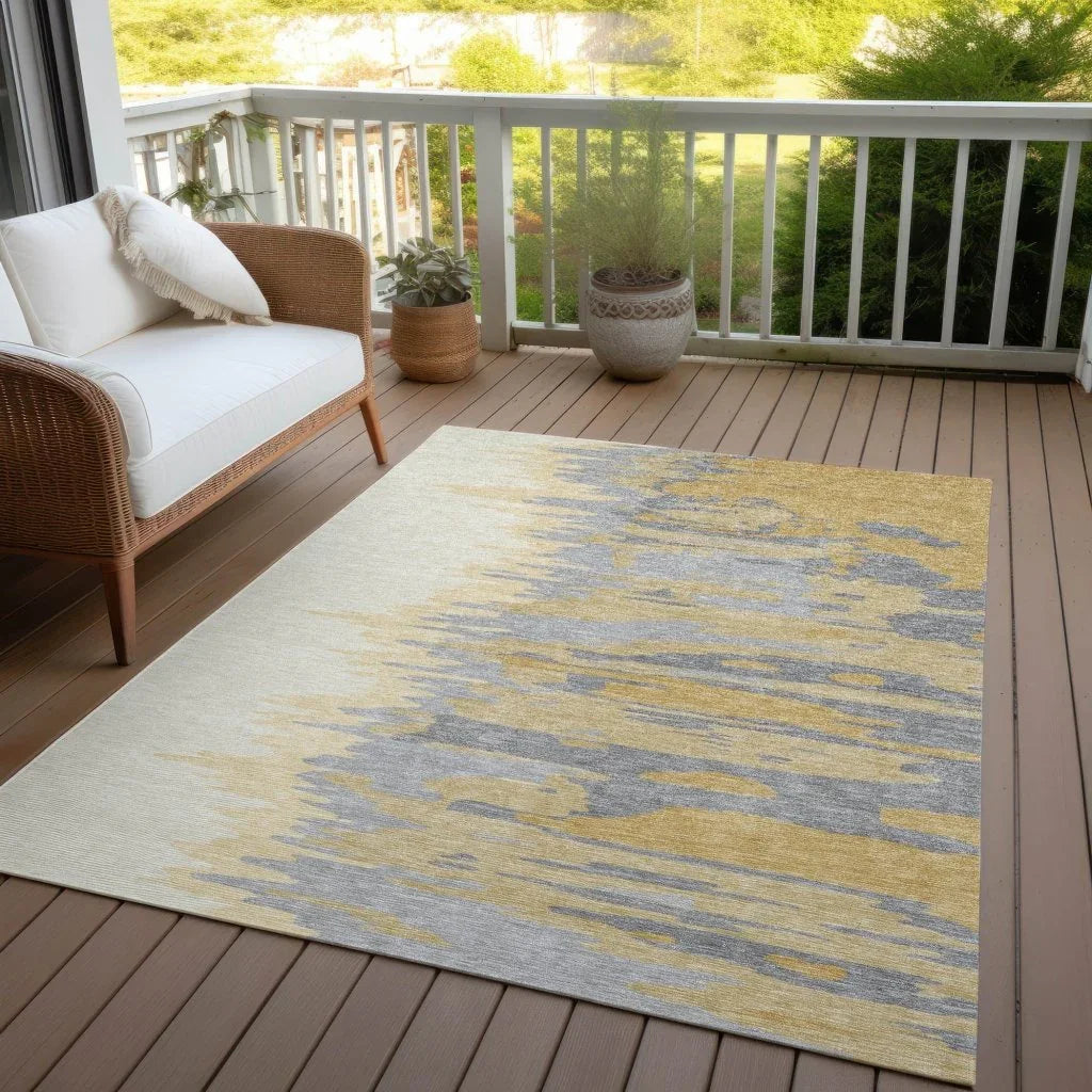 Meleya Gold Washable Indoor-Outdoor Rug-Outdoor Rugs-LOOMLAN Rugs-LOOMLAN
