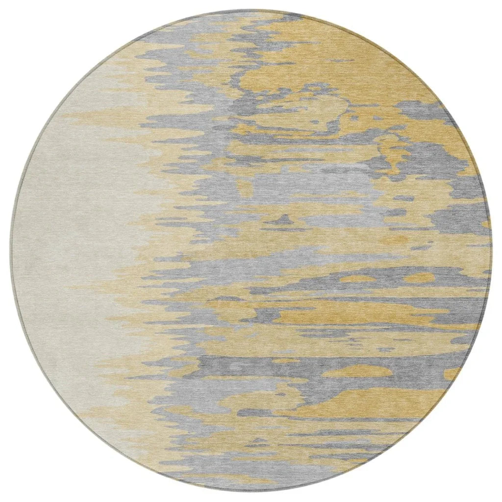 Meleya Gold Washable Indoor-Outdoor Rug-Outdoor Rugs-LOOMLAN Rugs-8' x 8'-LOOMLAN