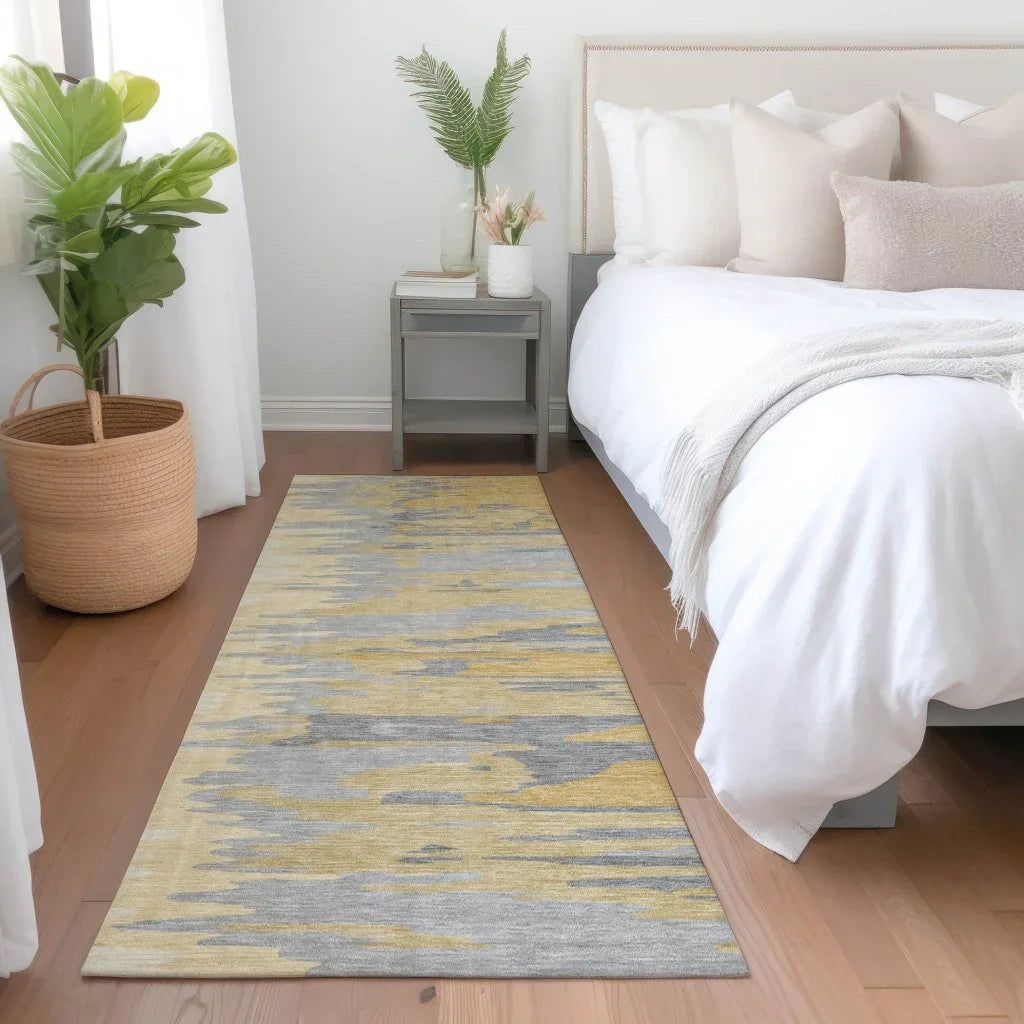 Meleya Gold Washable Indoor-Outdoor Rug-Outdoor Rugs-LOOMLAN Rugs-LOOMLAN