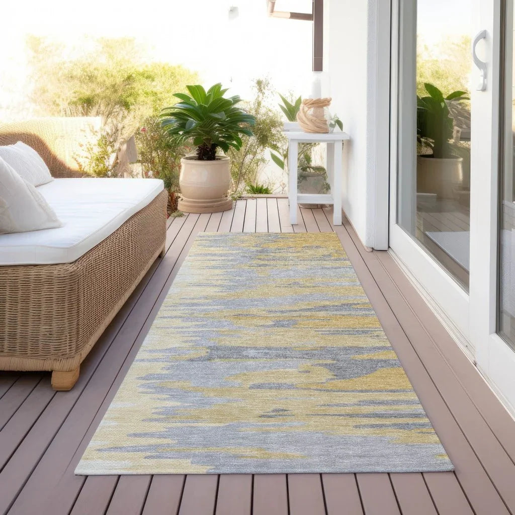 Meleya Gold Washable Indoor-Outdoor Rug-Outdoor Rugs-LOOMLAN Rugs-LOOMLAN