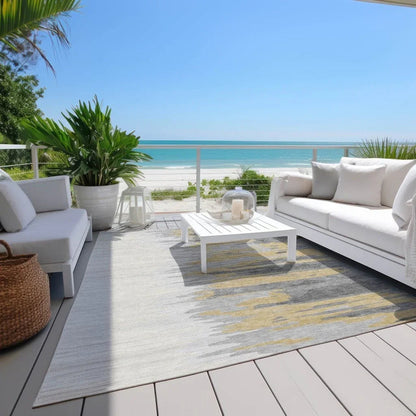 Meleya Gray Washable Indoor-Outdoor Rug-Outdoor Rugs-LOOMLAN Rugs-LOOMLAN