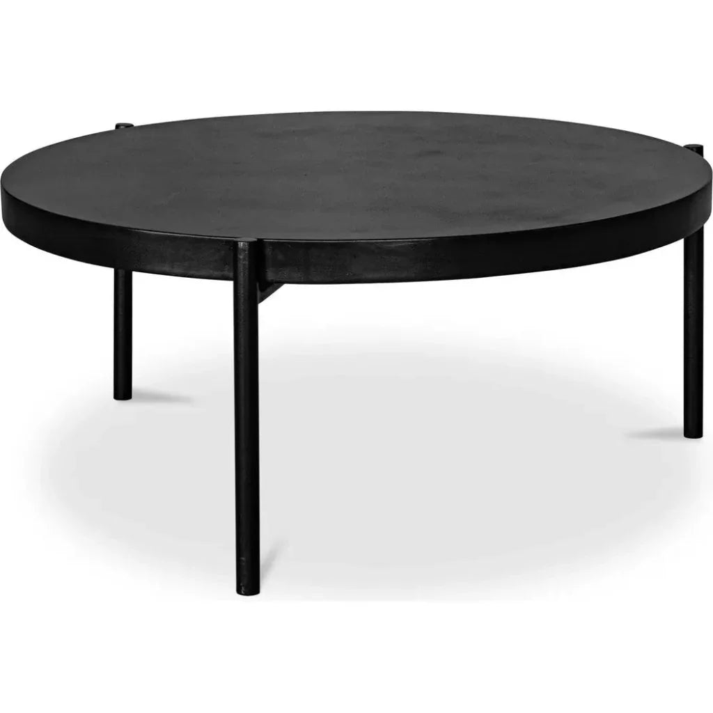 Mendez Concrete & Black Round Outdoor Coffee Table-Outdoor Coffee Tables-Moe's Home-LOOMLAN