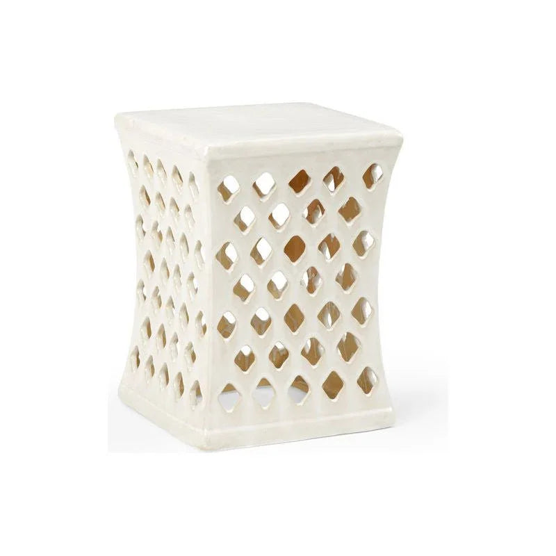 Merideth White Glaze Ceramic Outdoor Garden Stool-Garden Stools-Chelsea House-LOOMLAN