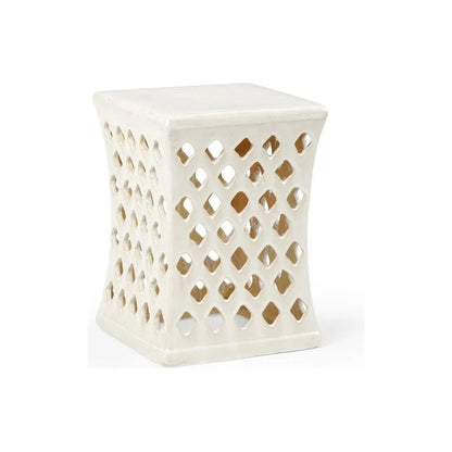 Merideth White Glaze Ceramic Outdoor Garden Stool-Garden Stools-Chelsea House-LOOMLAN