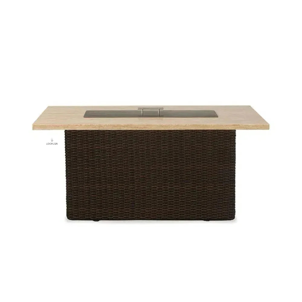 Mesa Rectangular Fire Table Gray Travertine-Outdoor Fire Tables-Lloyd Flanders-LOOMLAN