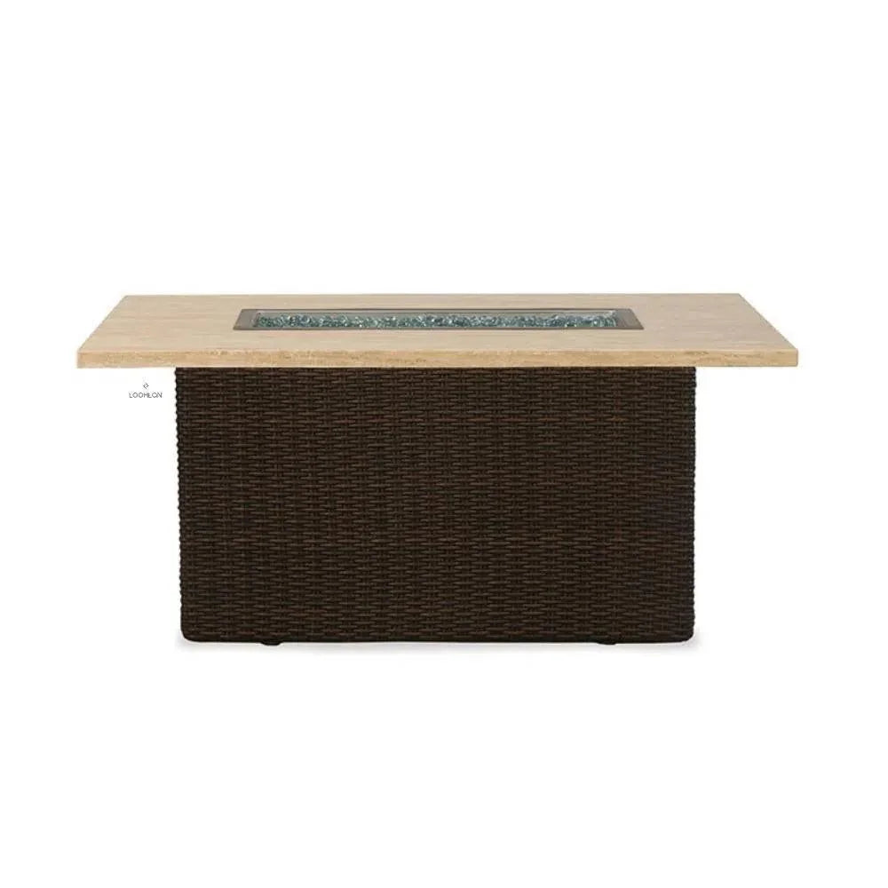 Mesa Rectangular Fire Table Gray Travertine-Outdoor Fire Tables-Lloyd Flanders-LOOMLAN