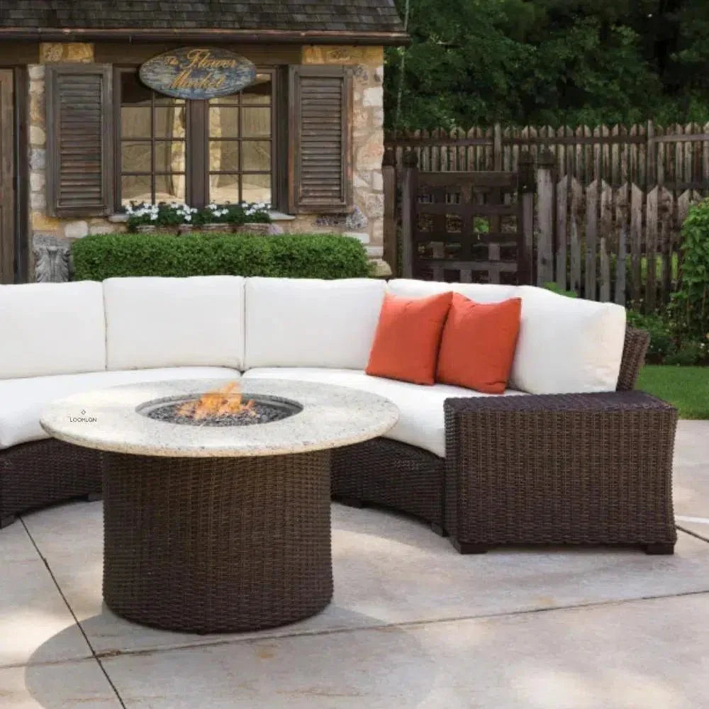 Mesa Round Fire Table Gray Travertine Lloyd Flanders-Outdoor Fire Tables-Lloyd Flanders-LOOMLAN
