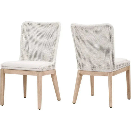 Mesh Dining Chair 2PC White Rope & Wood - LOOMLAN - Essentials For Living - Dining Chairs