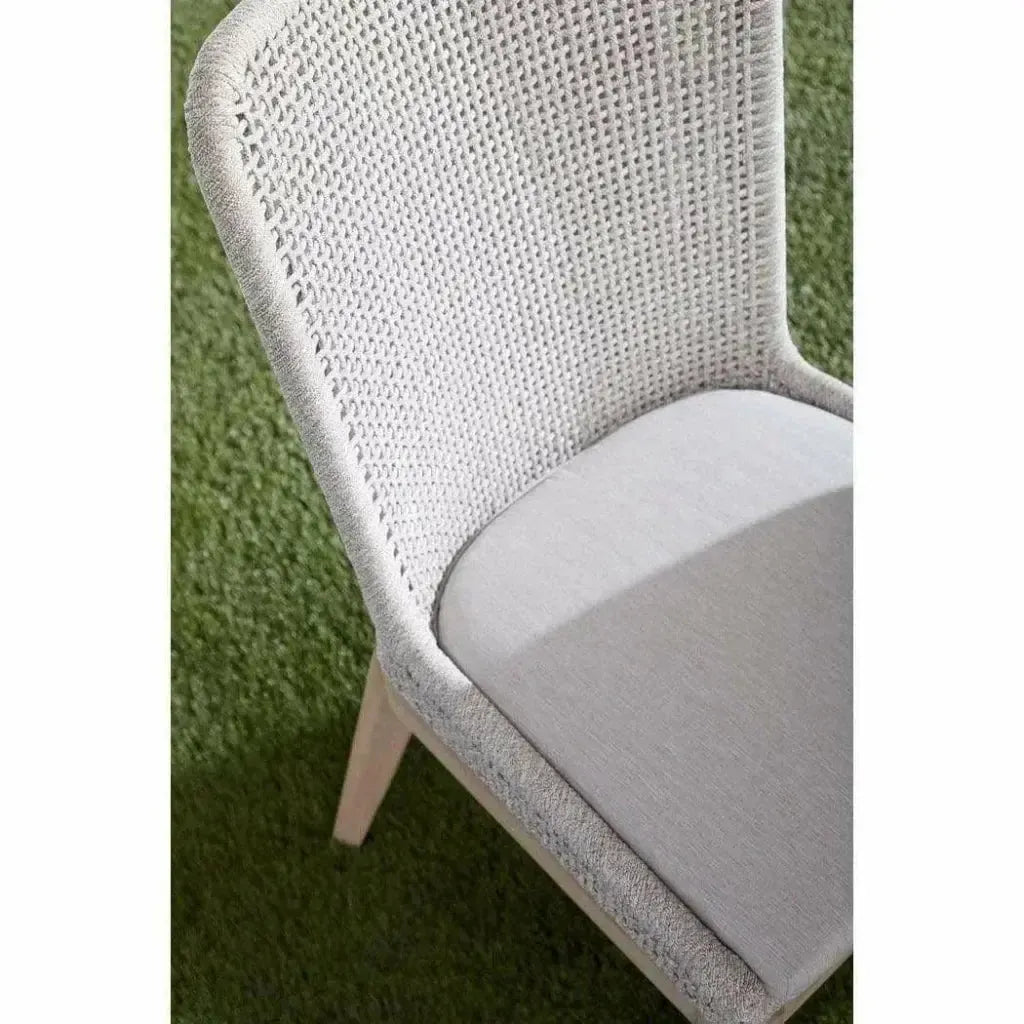 Mesh Outdoor Dining Chair 2PC Taupe & White Rope & Teak-Outdoor Dining Chairs-Essentials For Living-LOOMLAN
