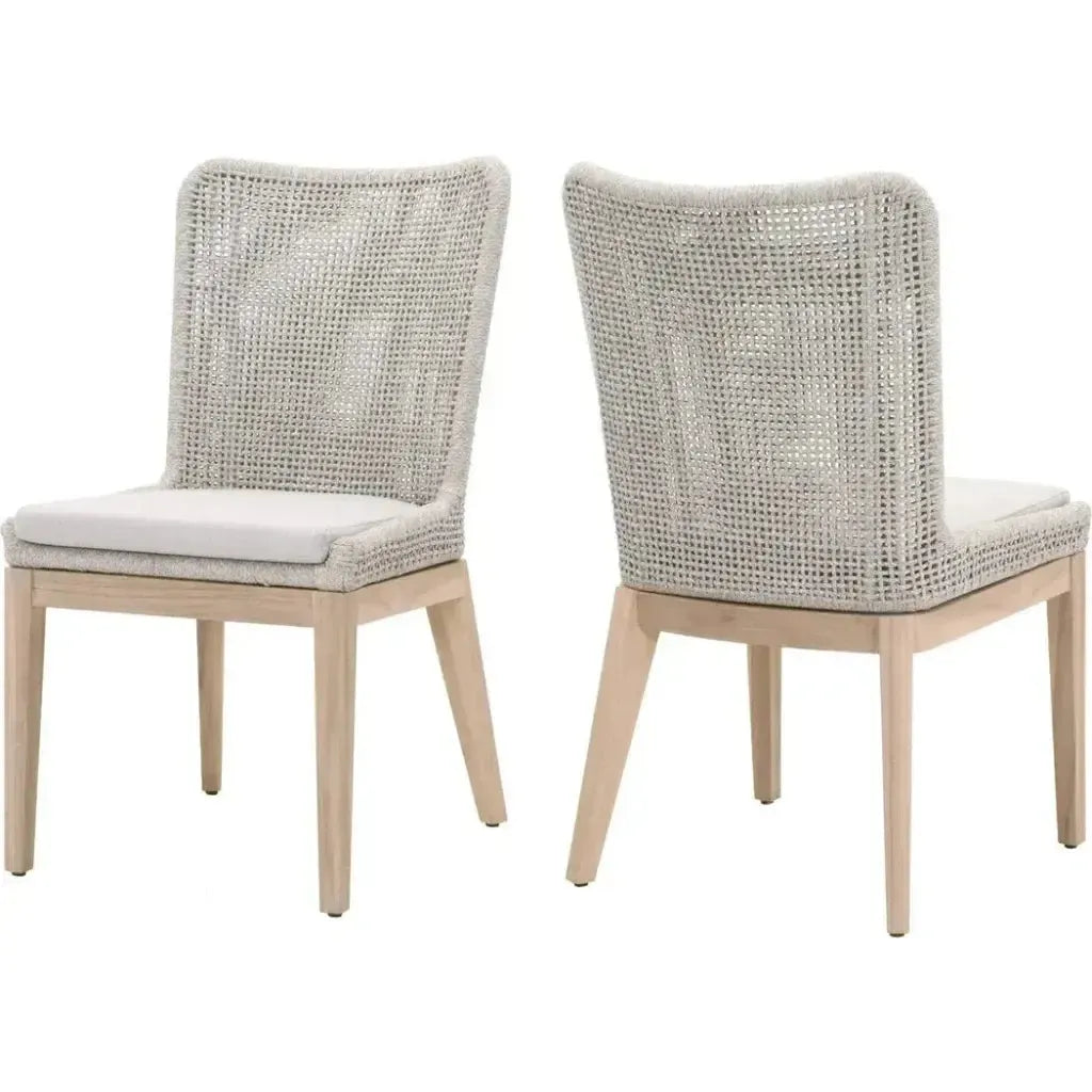 Mesh Outdoor Dining Chair 2PC Taupe & White Rope & Teak-Outdoor Dining Chairs-Essentials For Living-LOOMLAN