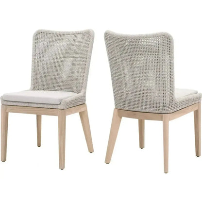 Mesh Outdoor Dining Chair 2PC Taupe & White Rope & Teak-Outdoor Dining Chairs-Essentials For Living-LOOMLAN