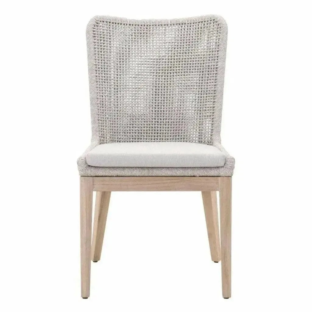 Mesh Outdoor Dining Chair 2PC Taupe & White Rope & Teak-Outdoor Dining Chairs-Essentials For Living-LOOMLAN