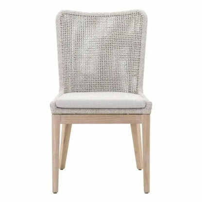 Mesh Outdoor Dining Chair 2PC Taupe & White Rope & Teak-Outdoor Dining Chairs-Essentials For Living-LOOMLAN