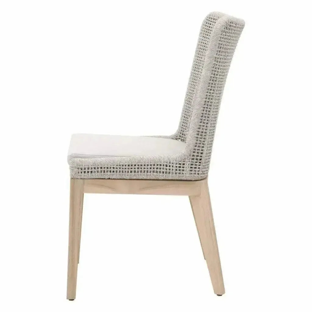 Mesh Outdoor Dining Chair 2PC Taupe & White Rope & Teak-Outdoor Dining Chairs-Essentials For Living-LOOMLAN