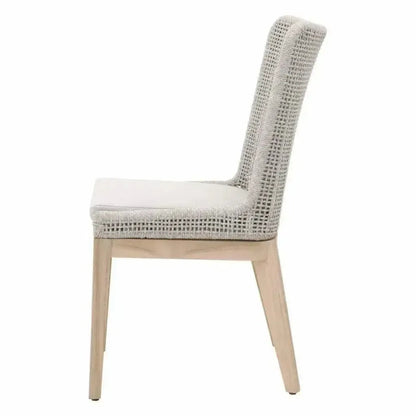 Mesh Outdoor Dining Chair 2PC Taupe & White Rope & Teak-Outdoor Dining Chairs-Essentials For Living-LOOMLAN