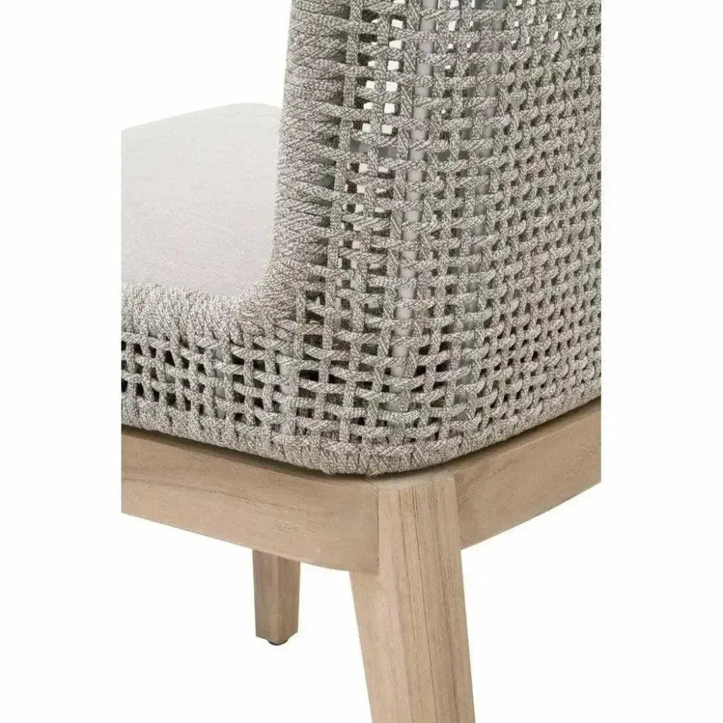 Mesh Outdoor Dining Chair 2PC Taupe & White Rope & Teak-Outdoor Dining Chairs-Essentials For Living-LOOMLAN