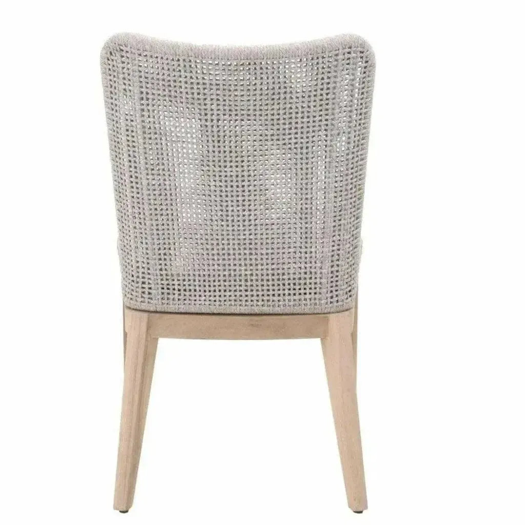 Mesh Outdoor Dining Chair 2PC Taupe & White Rope & Teak-Outdoor Dining Chairs-Essentials For Living-LOOMLAN
