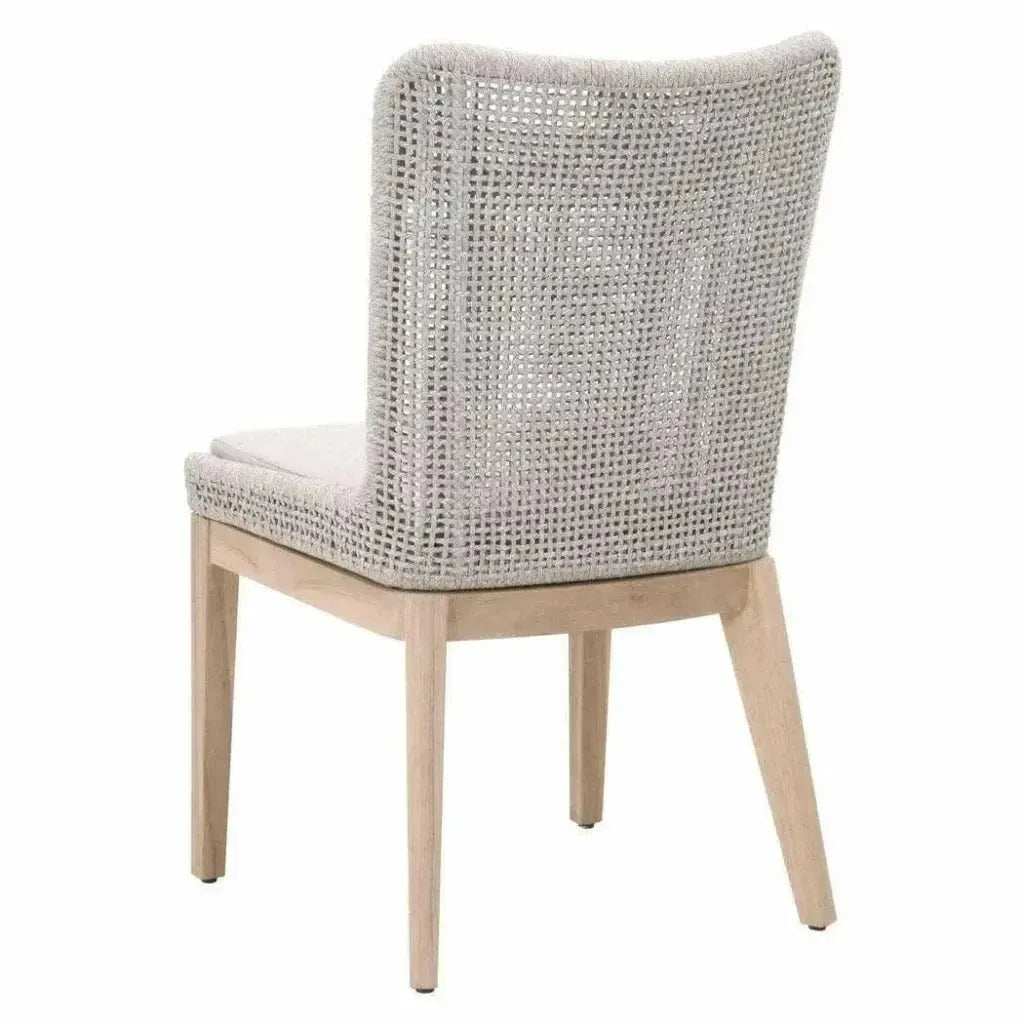 Mesh Outdoor Dining Chair 2PC Taupe & White Rope & Teak-Outdoor Dining Chairs-Essentials For Living-LOOMLAN