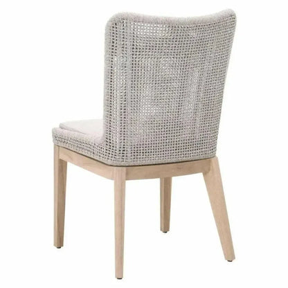 Mesh Outdoor Dining Chair 2PC Taupe & White Rope & Teak-Outdoor Dining Chairs-Essentials For Living-LOOMLAN